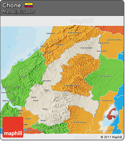 Shaded Relief 3D Map of Chone, political outside