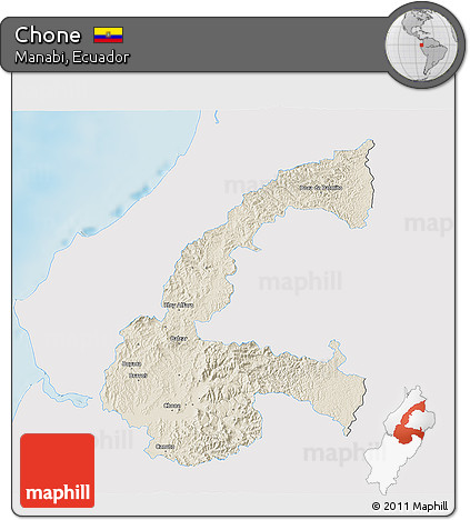 Shaded Relief 3D Map of Chone, single color outside