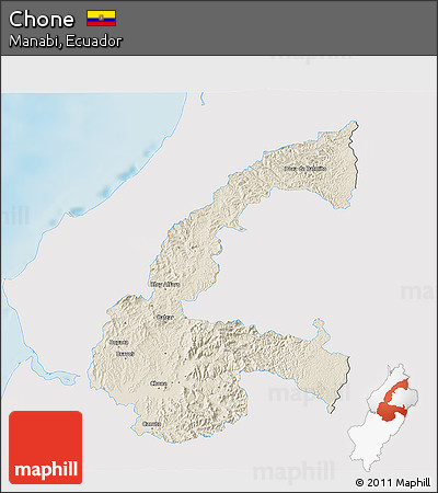 Shaded Relief 3D Map of Chone, single color outside