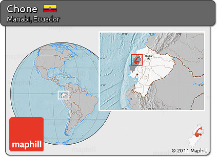 Gray Location Map of Chone, highlighted country, highlighted parent region, within the entire country, hill shading