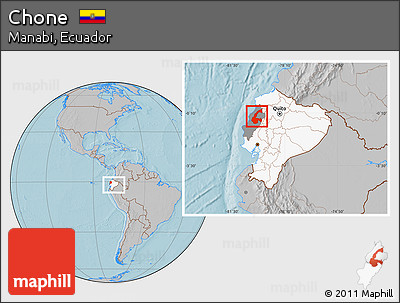 Gray Location Map of Chone, highlighted country, highlighted parent region, within the entire country, hill shading