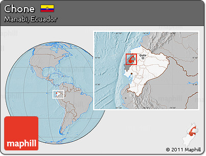 Gray Location Map of Chone, highlighted country, highlighted parent region, within the entire country, hill shading