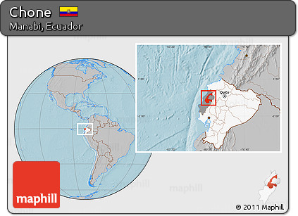 Gray Location Map of Chone, highlighted country, highlighted parent region, hill shading