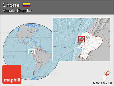 Gray Location Map of Chone, highlighted country, highlighted parent region, hill shading