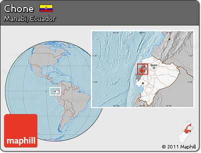 Gray Location Map of Chone, highlighted country, highlighted parent region, hill shading