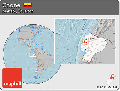 Gray Location Map of Chone, highlighted country, hill shading