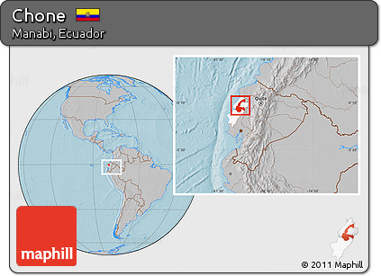 Gray Location Map of Chone, highlighted parent region, within the entire country, hill shading