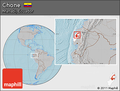 Gray Location Map of Chone, highlighted parent region, within the entire country, hill shading