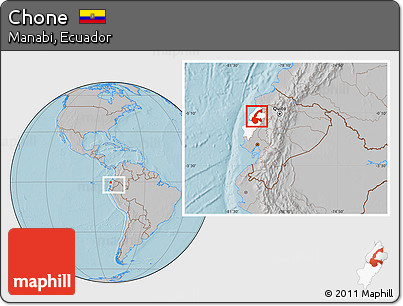 Gray Location Map of Chone, highlighted parent region, within the entire country, hill shading