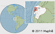Savanna Style Location Map of Chone, highlighted country, highlighted parent region, within the entire country, hill shading