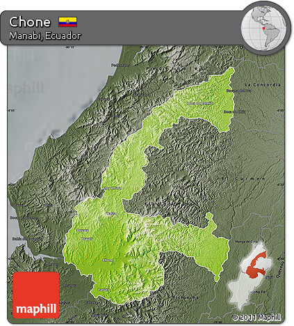 Physical Map of Chone, darken, semi-desaturated