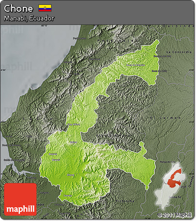 Physical Map of Chone, darken, semi-desaturated