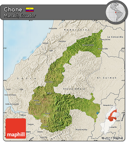 Satellite Map of Chone, shaded relief outside