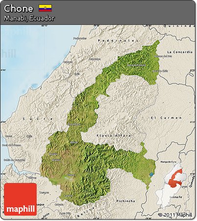 Satellite Map of Chone, shaded relief outside