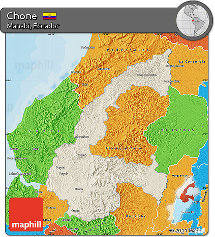 Shaded Relief Map of Chone, political outside