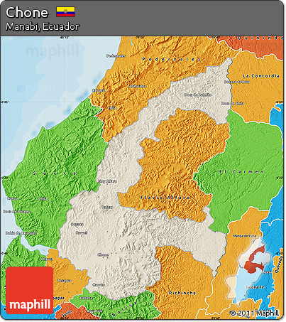 Shaded Relief Map of Chone, political outside