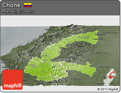 Physical Panoramic Map of Chone, darken, semi-desaturated