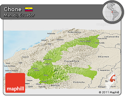 Physical Panoramic Map of Chone, shaded relief outside