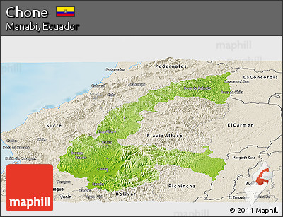 Physical Panoramic Map of Chone, shaded relief outside