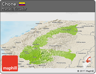 Physical Panoramic Map of Chone, shaded relief outside