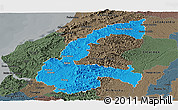 Political Panoramic Map of Chone, darken, semi-desaturated