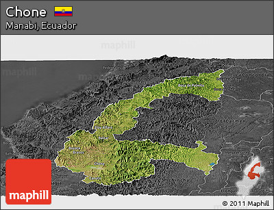 Satellite Panoramic Map of Chone, darken, desaturated