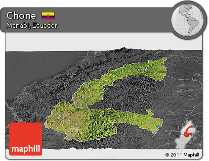 Satellite Panoramic Map of Chone, darken, desaturated