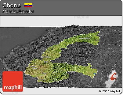 Satellite Panoramic Map of Chone, darken, desaturated