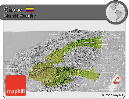 Satellite Panoramic Map of Chone, lighten, desaturated