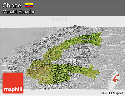 Satellite Panoramic Map of Chone, lighten, desaturated