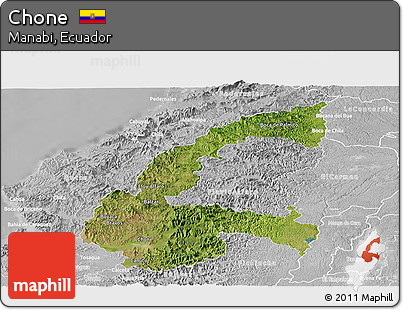 Satellite Panoramic Map of Chone, lighten, desaturated