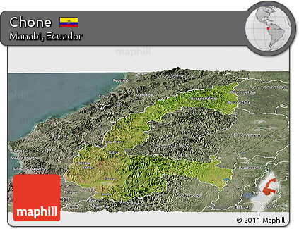 Satellite Panoramic Map of Chone, semi-desaturated