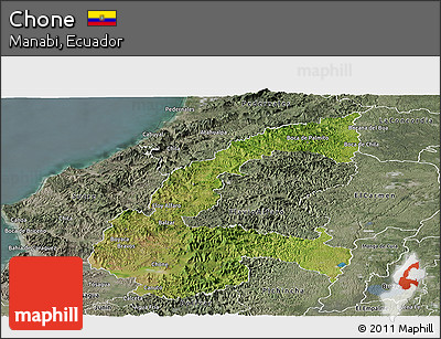 Satellite Panoramic Map of Chone, semi-desaturated