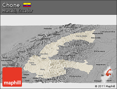 Shaded Relief Panoramic Map of Chone, darken, desaturated