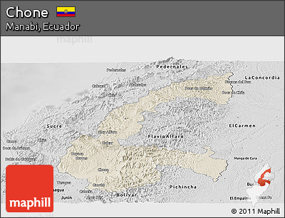 Shaded Relief Panoramic Map of Chone, desaturated