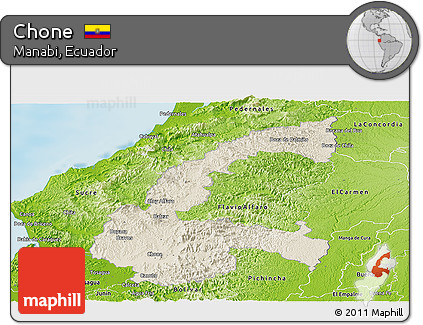 Shaded Relief Panoramic Map of Chone, physical outside