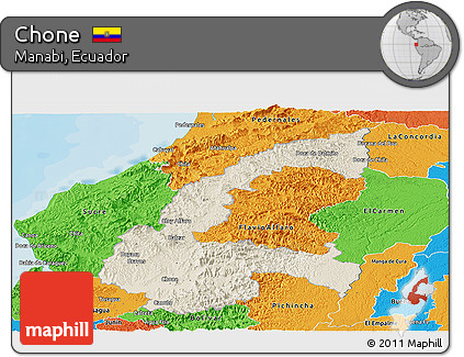 Shaded Relief Panoramic Map of Chone, political outside