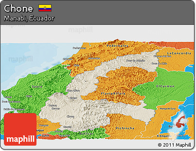 Shaded Relief Panoramic Map of Chone, political outside