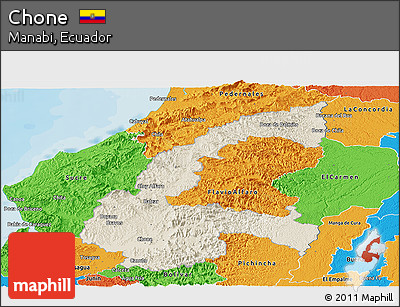 Shaded Relief Panoramic Map of Chone, political outside