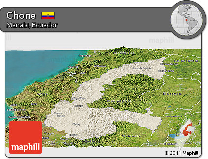 Shaded Relief Panoramic Map of Chone, satellite outside
