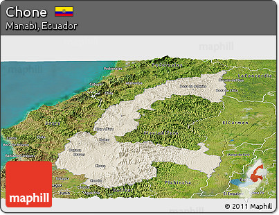 Shaded Relief Panoramic Map of Chone, satellite outside