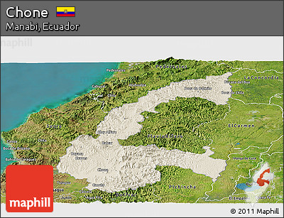 Shaded Relief Panoramic Map of Chone, satellite outside