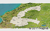 Shaded Relief Panoramic Map of Chone, satellite outside