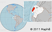 Gray Location Map of Manabi, highlighted country, within the entire country, hill shading