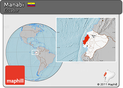 Gray Location Map of Manabi, highlighted country, hill shading