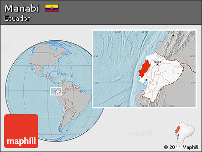 Gray Location Map of Manabi, highlighted country, hill shading
