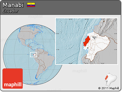 Gray Location Map of Manabi, highlighted country, hill shading