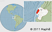 Savanna Style Location Map of Manabi, highlighted country, hill shading