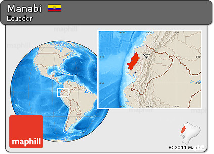 Shaded Relief Location Map of Manabi, within the entire country