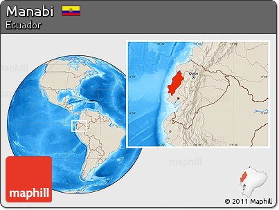 Shaded Relief Location Map of Manabi, within the entire country